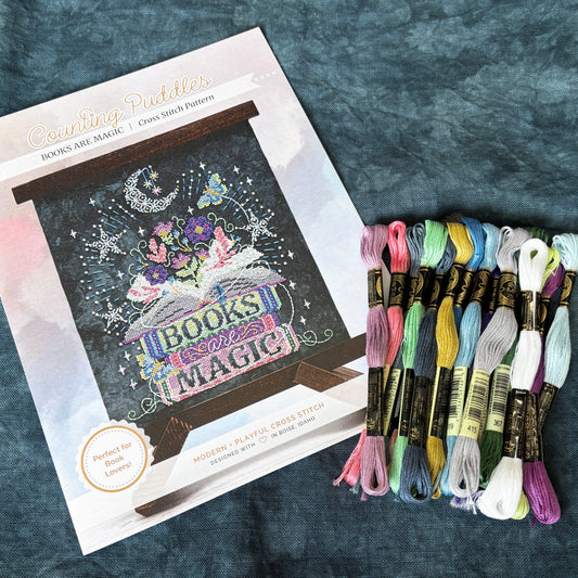 Books are Magic ~ Chart, Fabric and Floss Pack ~ Counting Puddles