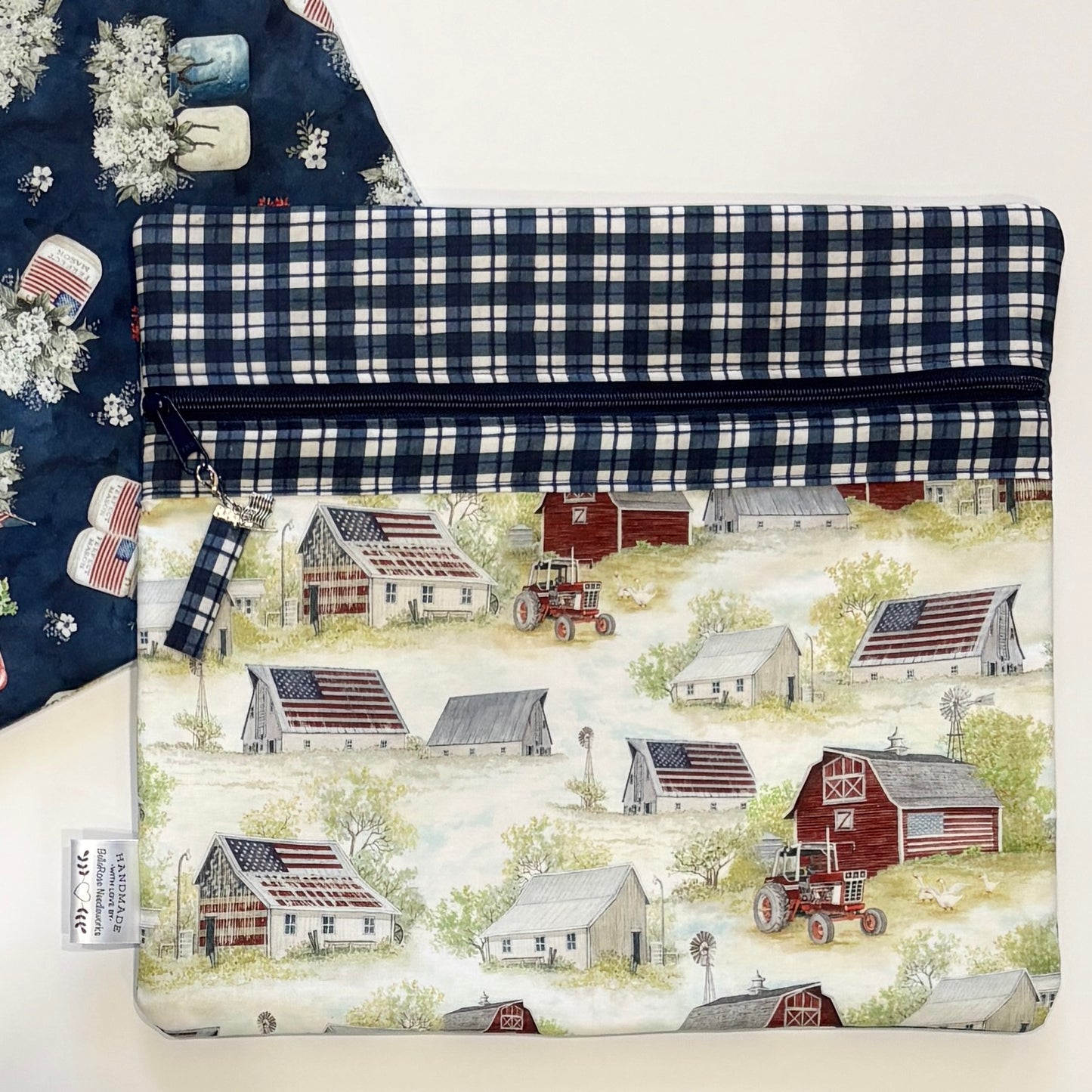 NEW! ~ Farmhouse Americana ~ Fabric Front Project Bag ~ BellaRose Needleworks