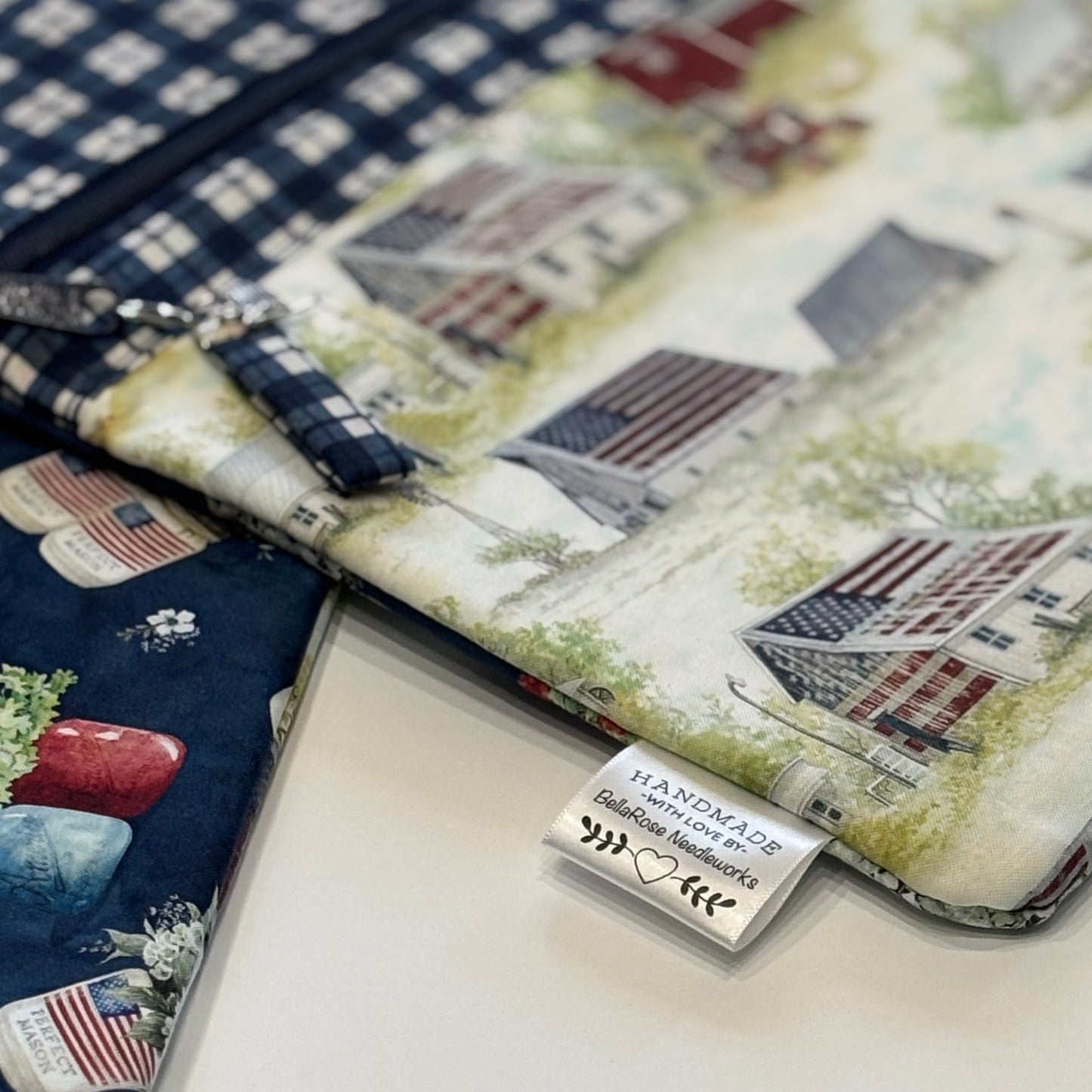 NEW! ~ Farmhouse Americana ~ Fabric Front Project Bag ~ BellaRose Needleworks
