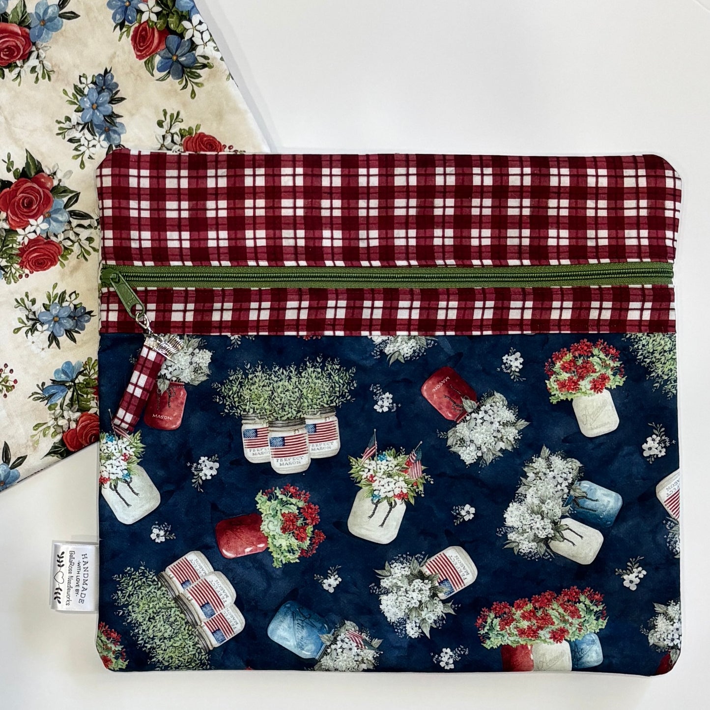 NEW! ~ Farmhouse Americana ~ Fabric Front Project Bag ~ BellaRose Needleworks