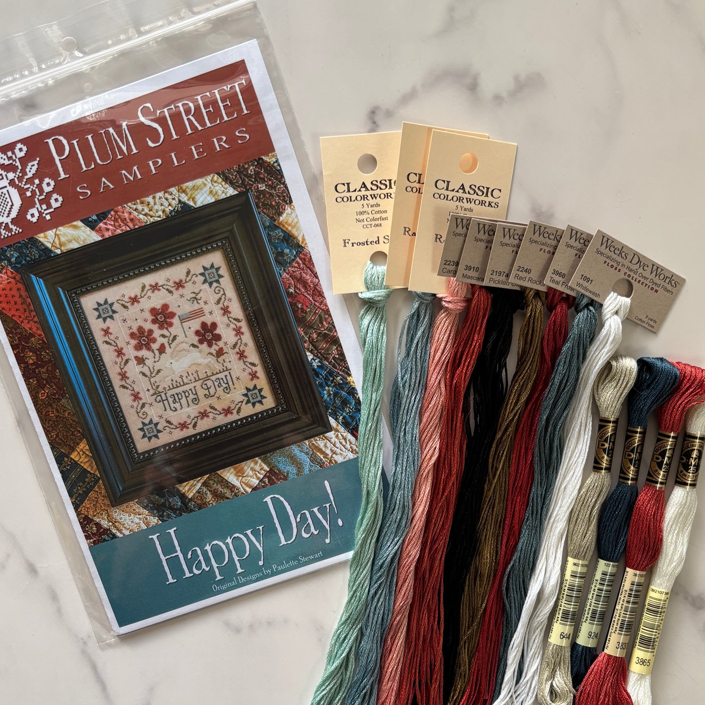 Happy Day ~ Chart & Floss Pack ~ Plum Street Samplers