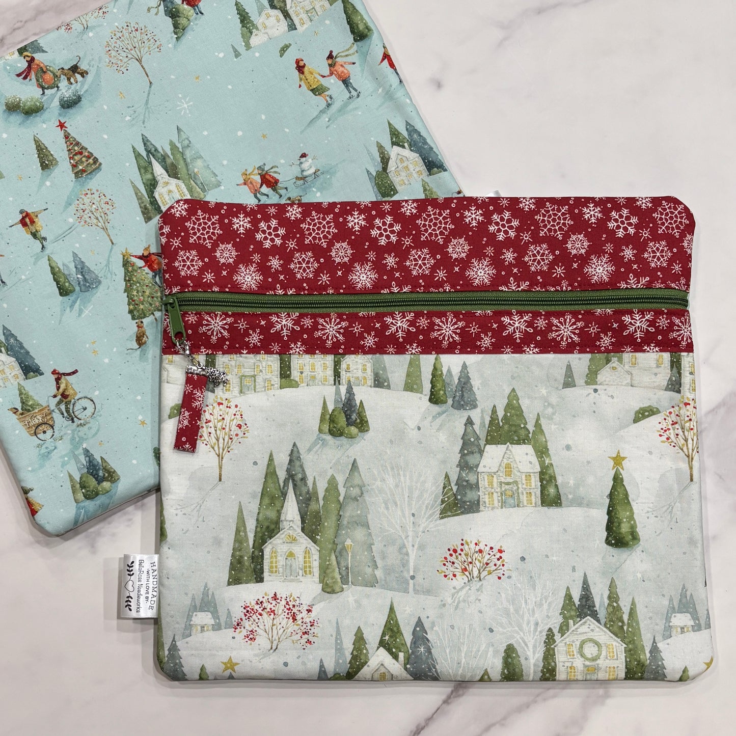NEW! ~ Winter Village ~ Fabric Front Project Bag ~ BellaRose Needleworks