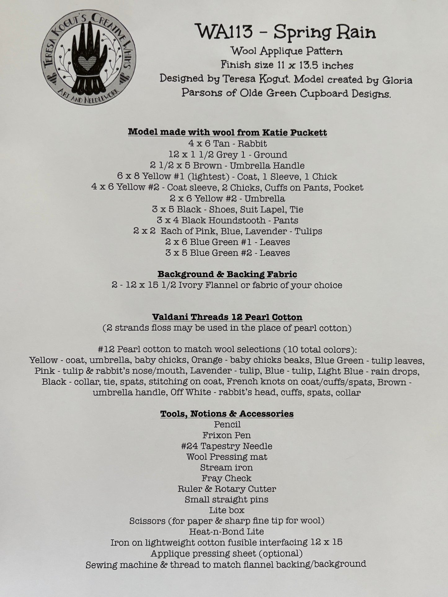 Spring Rain Wool Applique Kit ~ Teresa Kogut ~ Nashville Needlework Market 2026