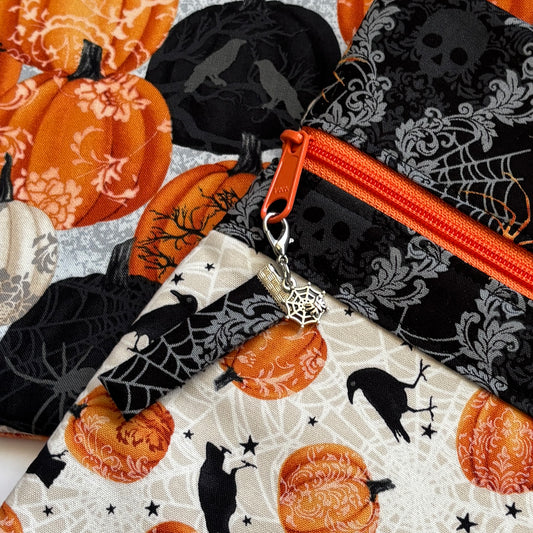 NEW! ~ Crows in the Pumpkin Patch ~ Fabric Front Project Bag ~ BellaRose Needleworks