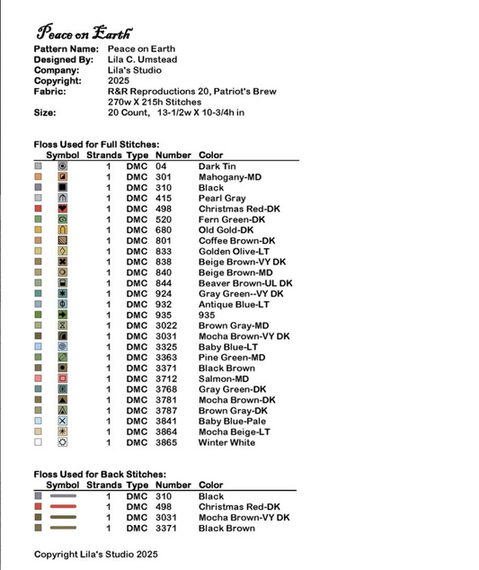 Peace on Earth ~ Chart and Floss Pack ~ Lila's Studio