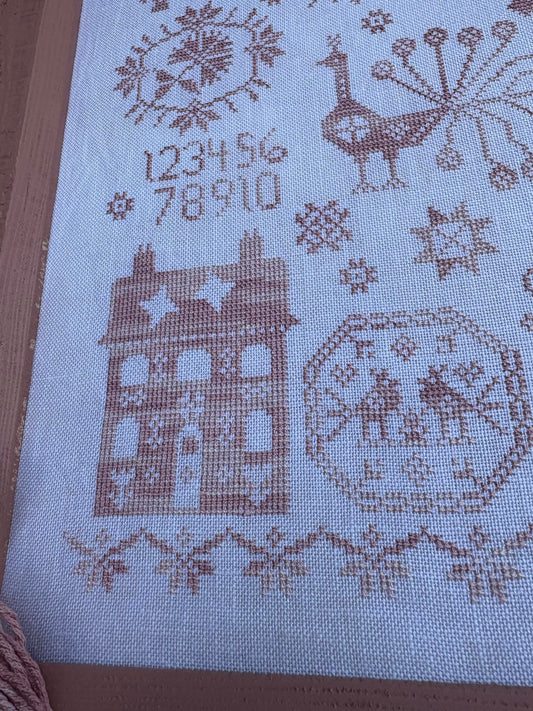 Pink Peacock Sampler ~ Pansy Patch Quilts and Stitchery