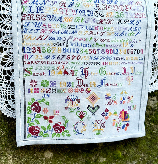 *PREORDER* Sarah Hofer 1947 - Hutterite Sampler Reproduction ~ Jan Hicks ~ Nashville Needlework Market 2026