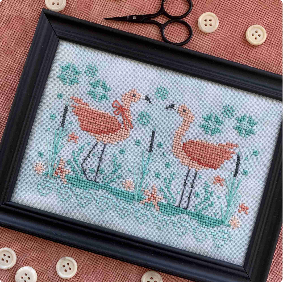 Seaside Flamingos ~ Stitches by Ethel