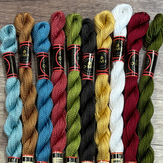 Stitching Quaker - 18 ct. Floba & DMC Pearl Cotton #5 Conversion Kit ~ Primrose Cottage