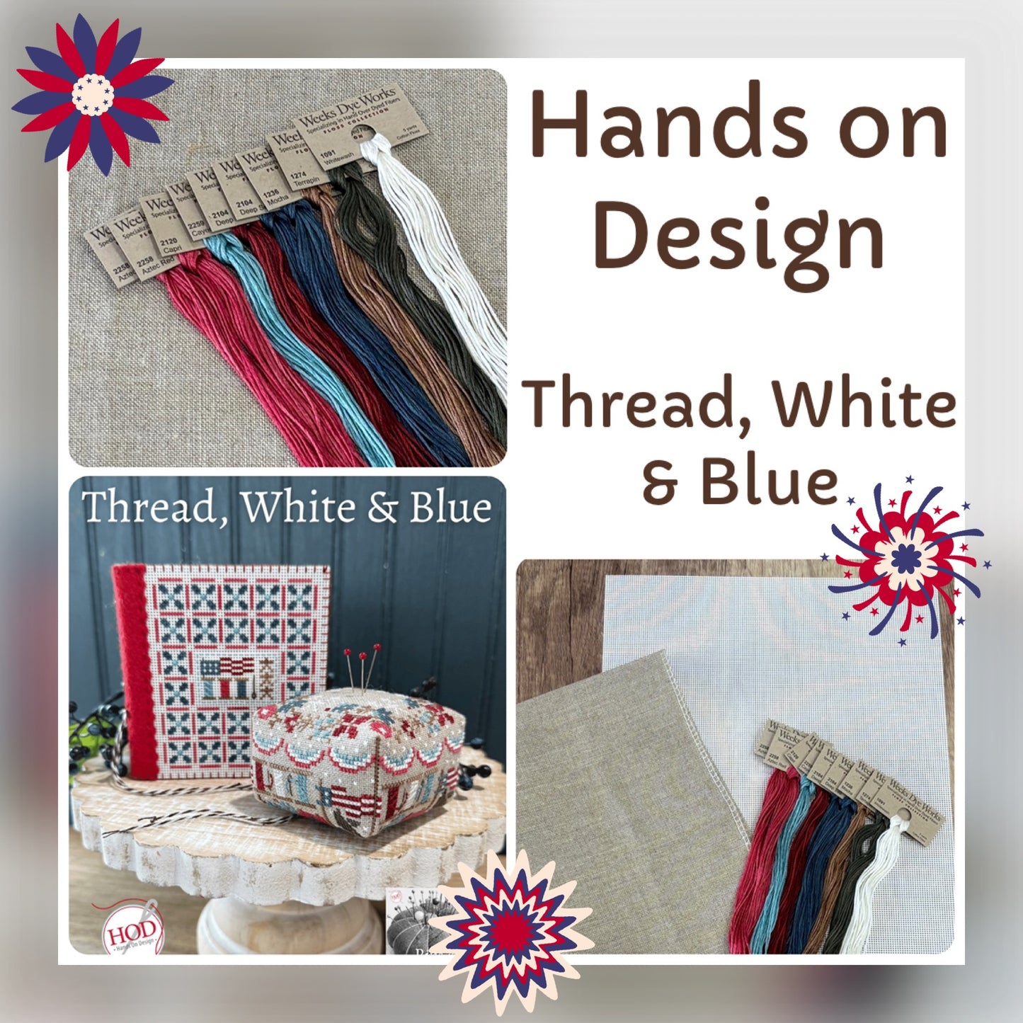 Thread, White & Blue - Fabric and Floss Kit ~ Hands on Design