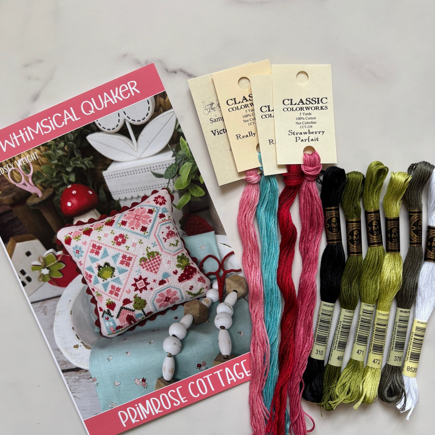 Whimsical Quaker - Chart & Floss Pack ~ Primrose Cottage