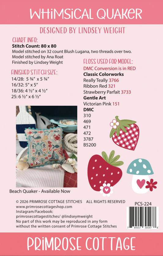 Whimsical Quaker - Chart & Floss Pack ~ Primrose Cottage