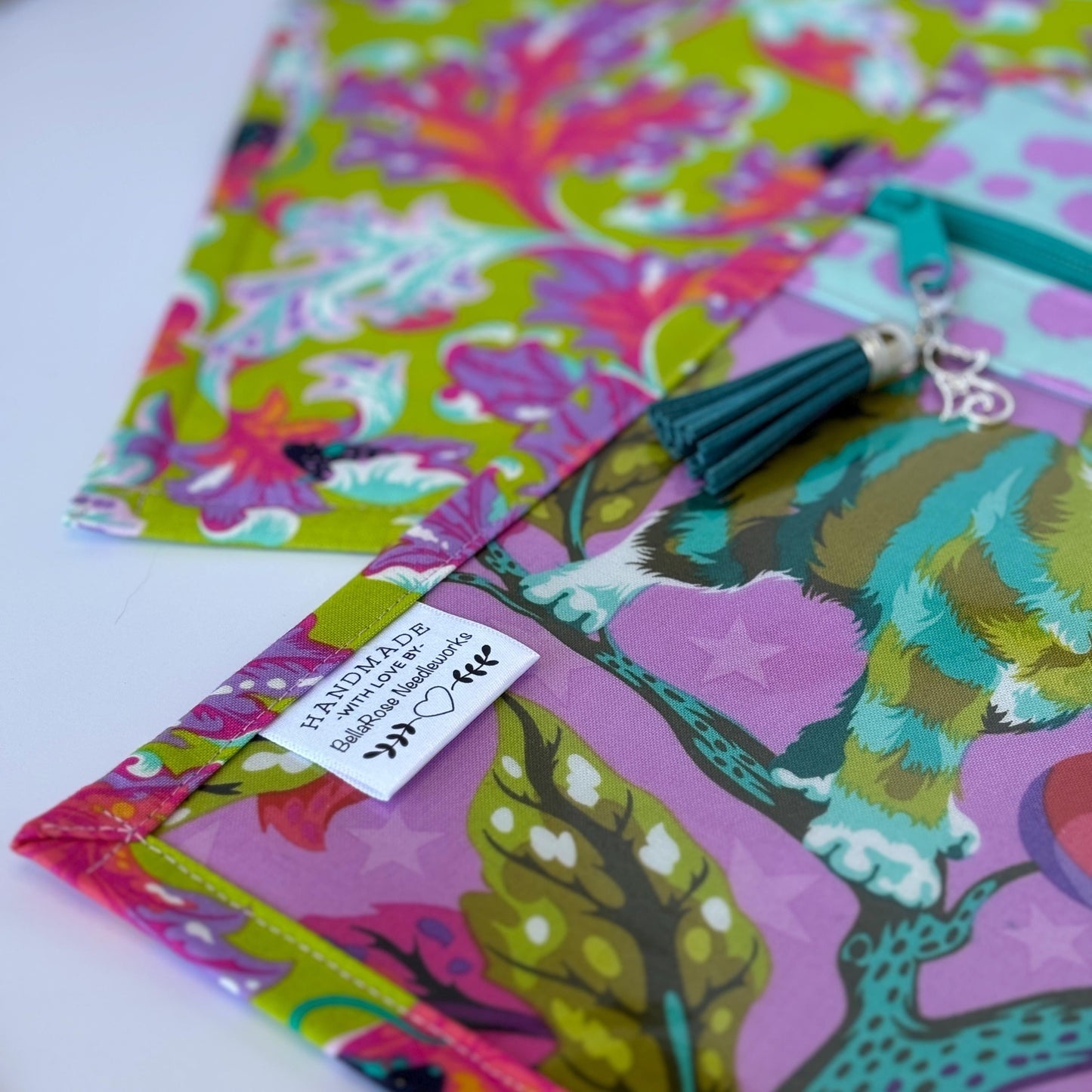 Cats in Teal ~ Vinyl Front Project Bag