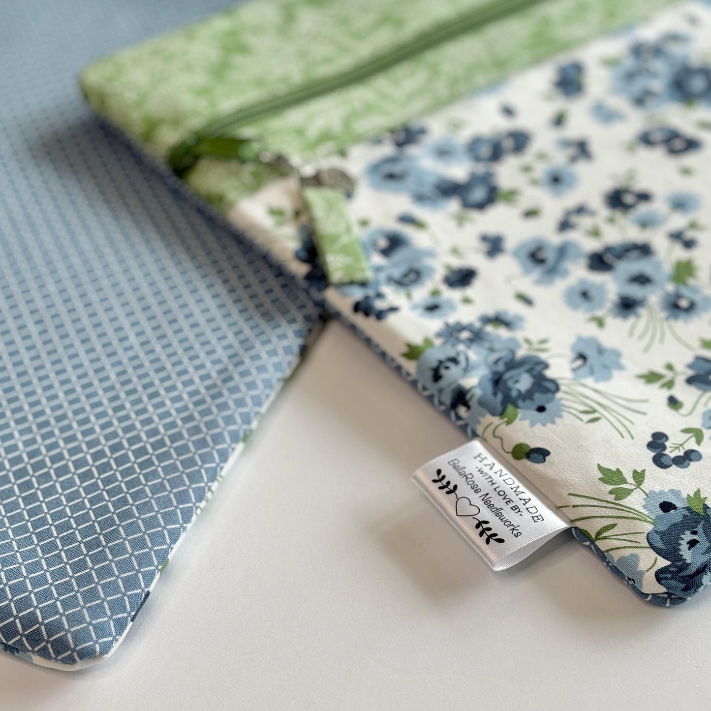 Dusty Blue Florals ~ Fabric Front Project Bag