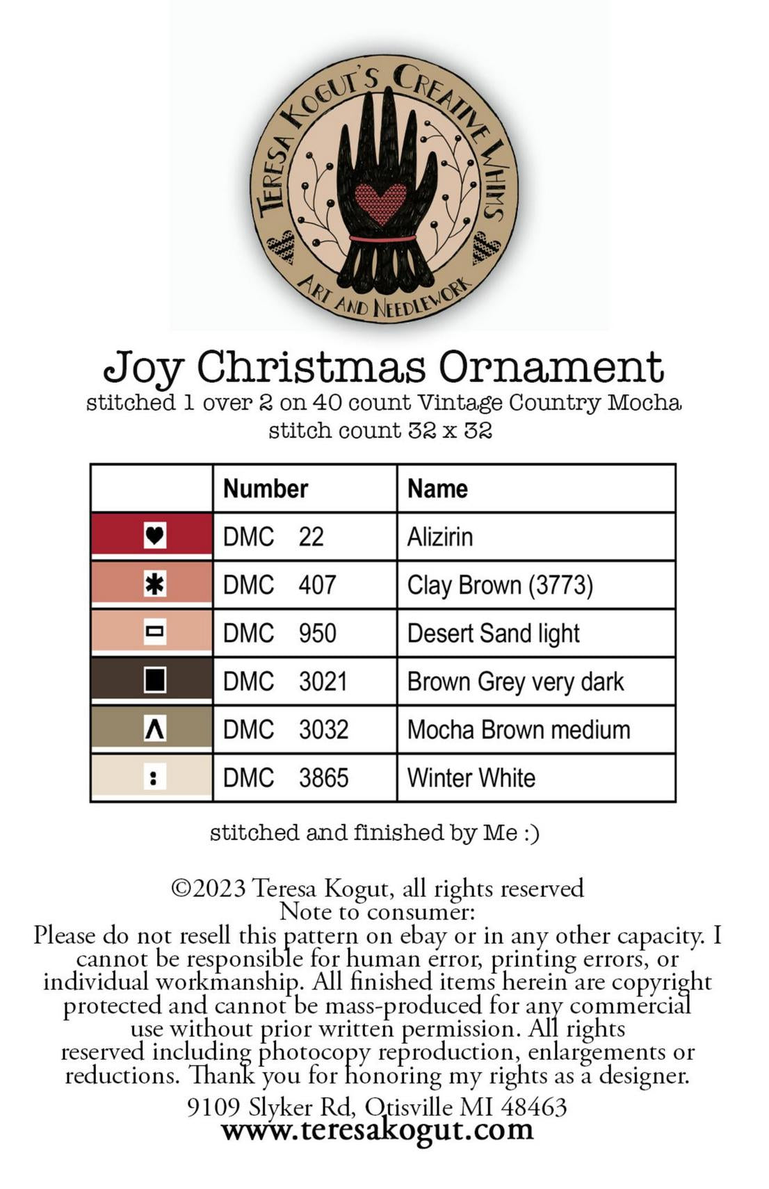 Joy Christmas Ornament ~ Teresa Kogut