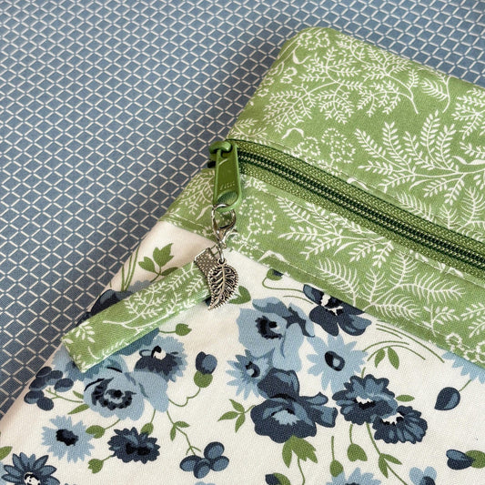 Dusty Blue Florals ~ Fabric Front Project Bag