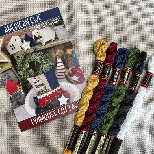 American Ewe - 18 ct. Floba & DMC Pearl Cotton #5 Conversion Kit ~ Primrose Cottage