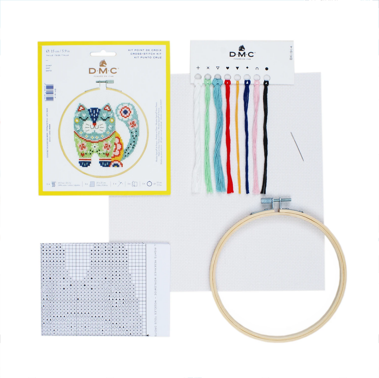 Floral Cat Cross Stitch Kit ~ DMC