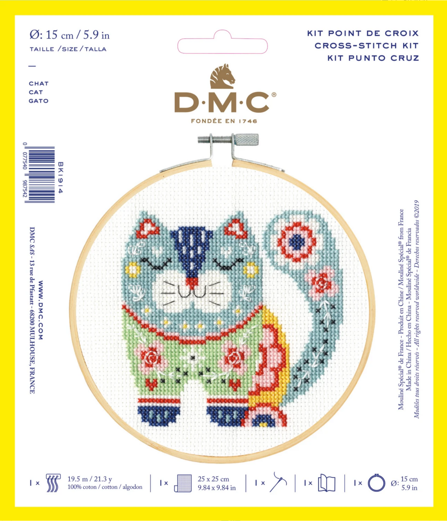Floral Cat Cross Stitch Kit ~ DMC