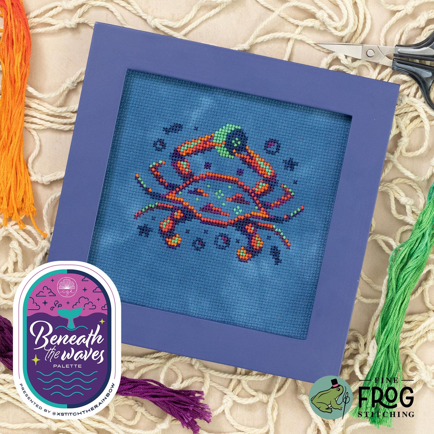 Crescent Crab ~ Beneath the Waves Palette ~ Fine Frog Stitching ~ Nashville Needlework Market 2026