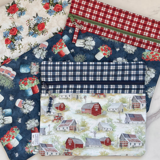 NEW! ~ Farmhouse Americana ~ Fabric Front Project Bag ~ BellaRose Needleworks
