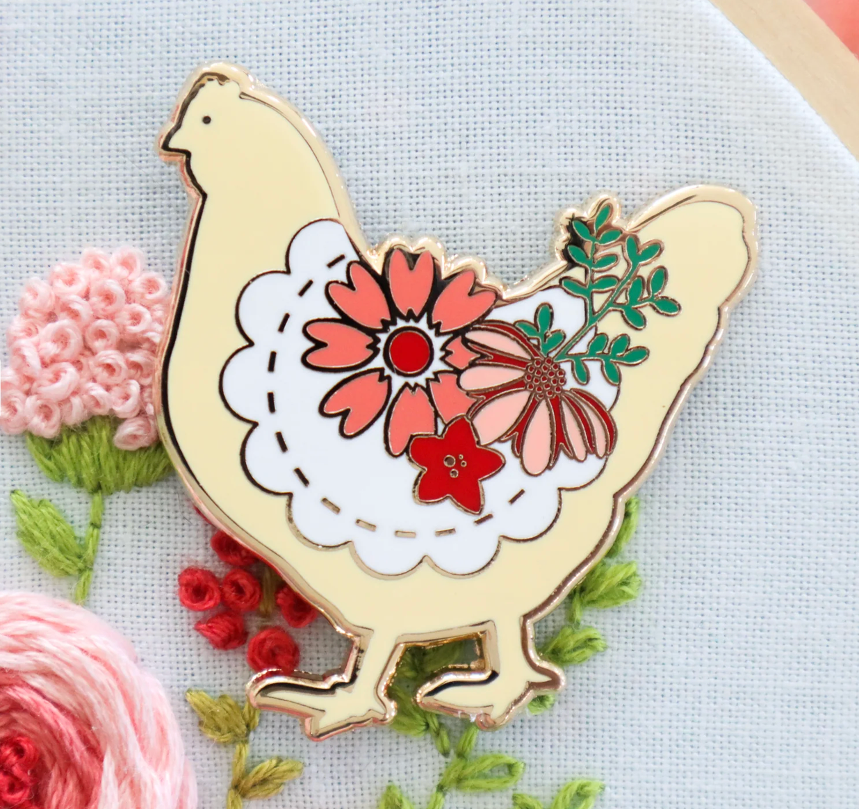 Farmhouse Floral Chicken Needle Minder ~ Flamingo Toes