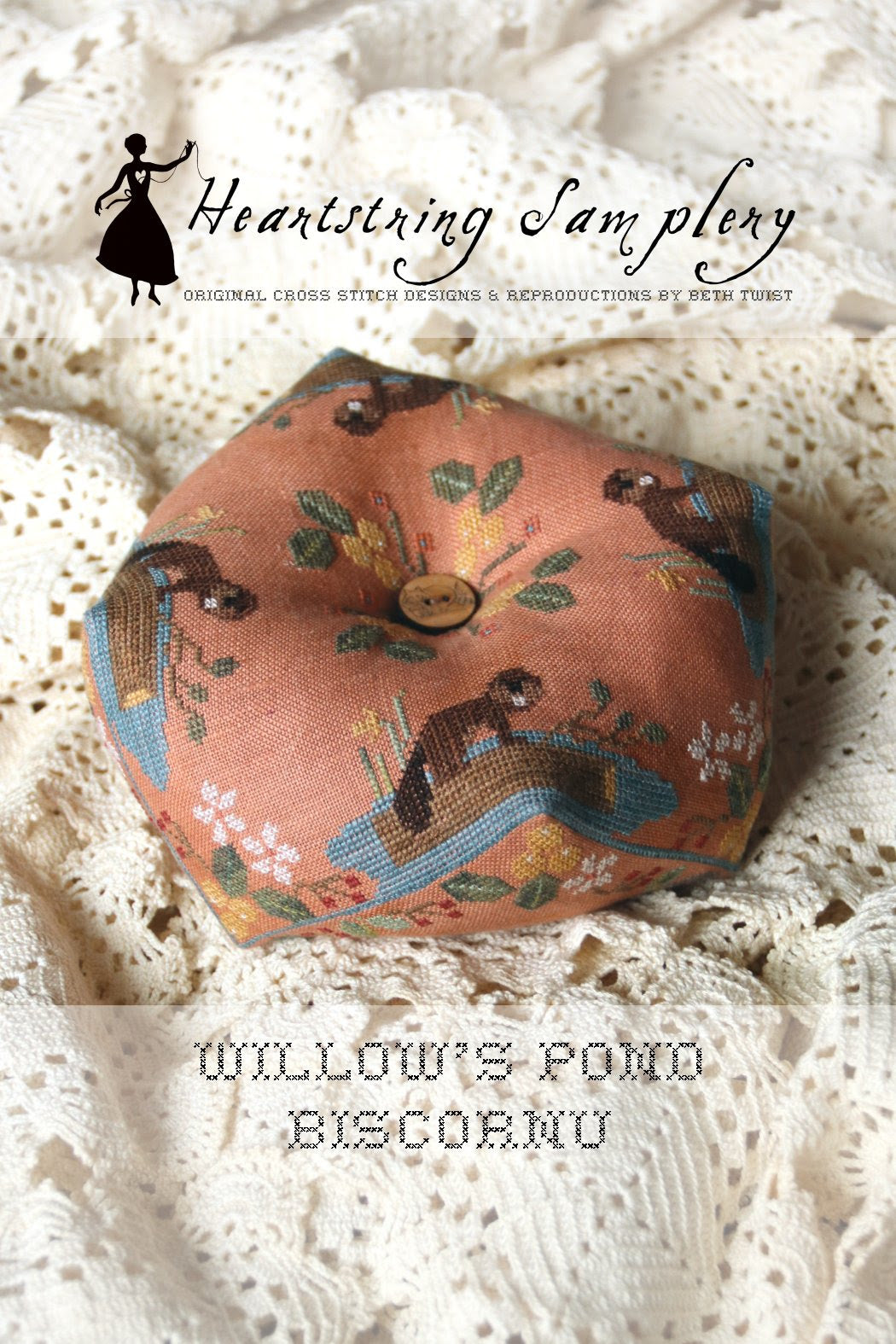 Willow's Pond Biscornu with Buttons ~ Heartstring Samplery