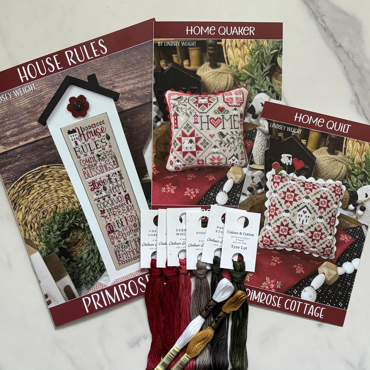 House Rules, Home Quaker & Quilt Chart & Floss ~ Primrose Cottage