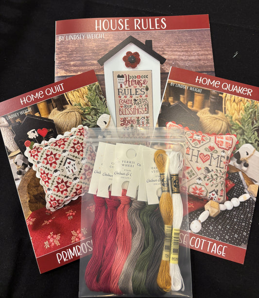 House Rules, Home Quaker & Quilt Chart & Floss ~ Primrose Cottage
