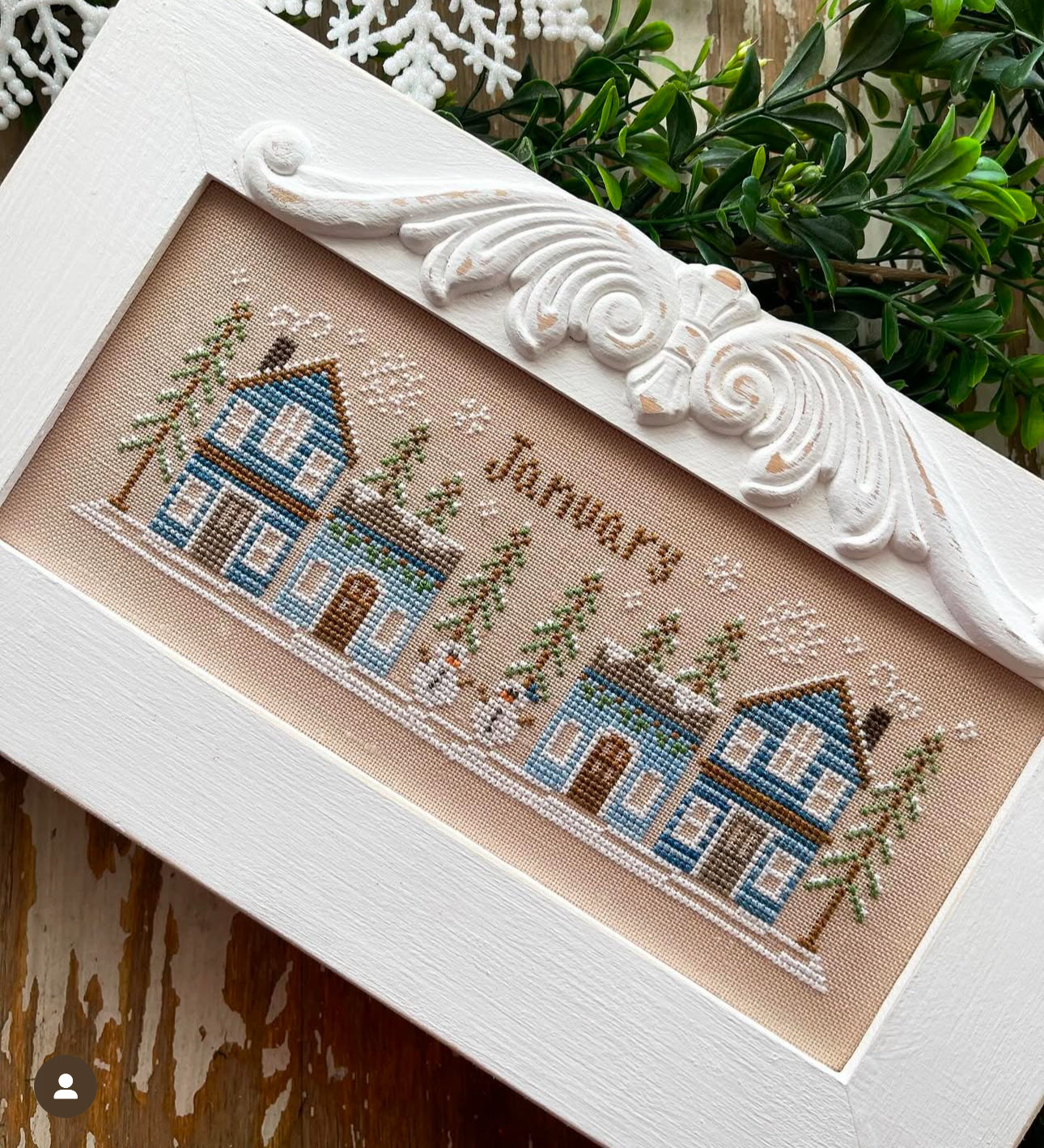 Monthly Mini Village - January ~ Chart, Fabric and Floss Pack Country Cottage Needleworks