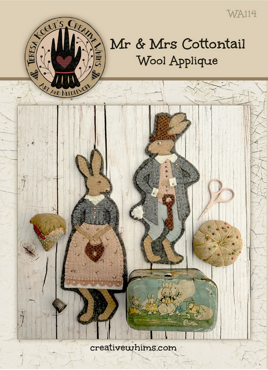 Mr & Mrs Cottontail Wool Applique Kit ~ Teresa Kogut ~ Nashville Needlework Market 2026