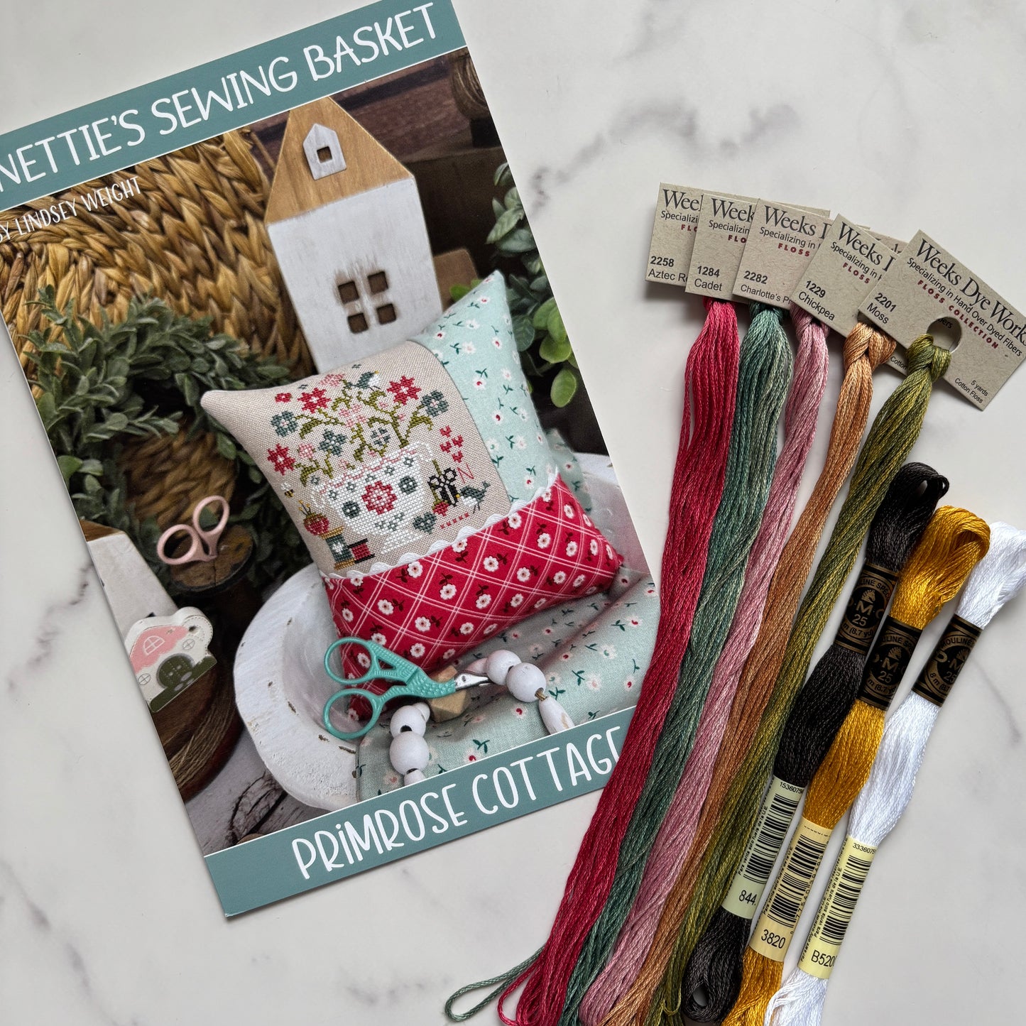 Nettie's Sewing Basket - Chart & Floss Pack ~ Primrose Cottage