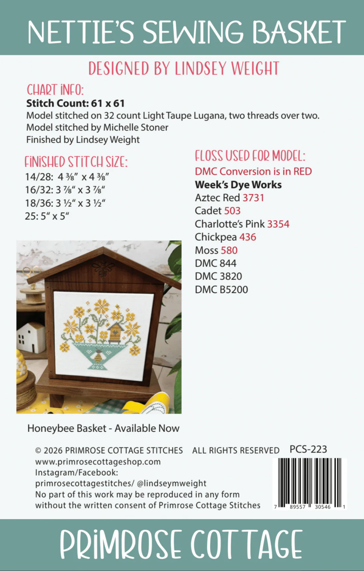 Nettie's Sewing Basket - Chart & Floss Pack ~ Primrose Cottage