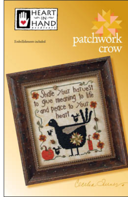 Patchwork Crow with Embellishments ~ Heart in Hand