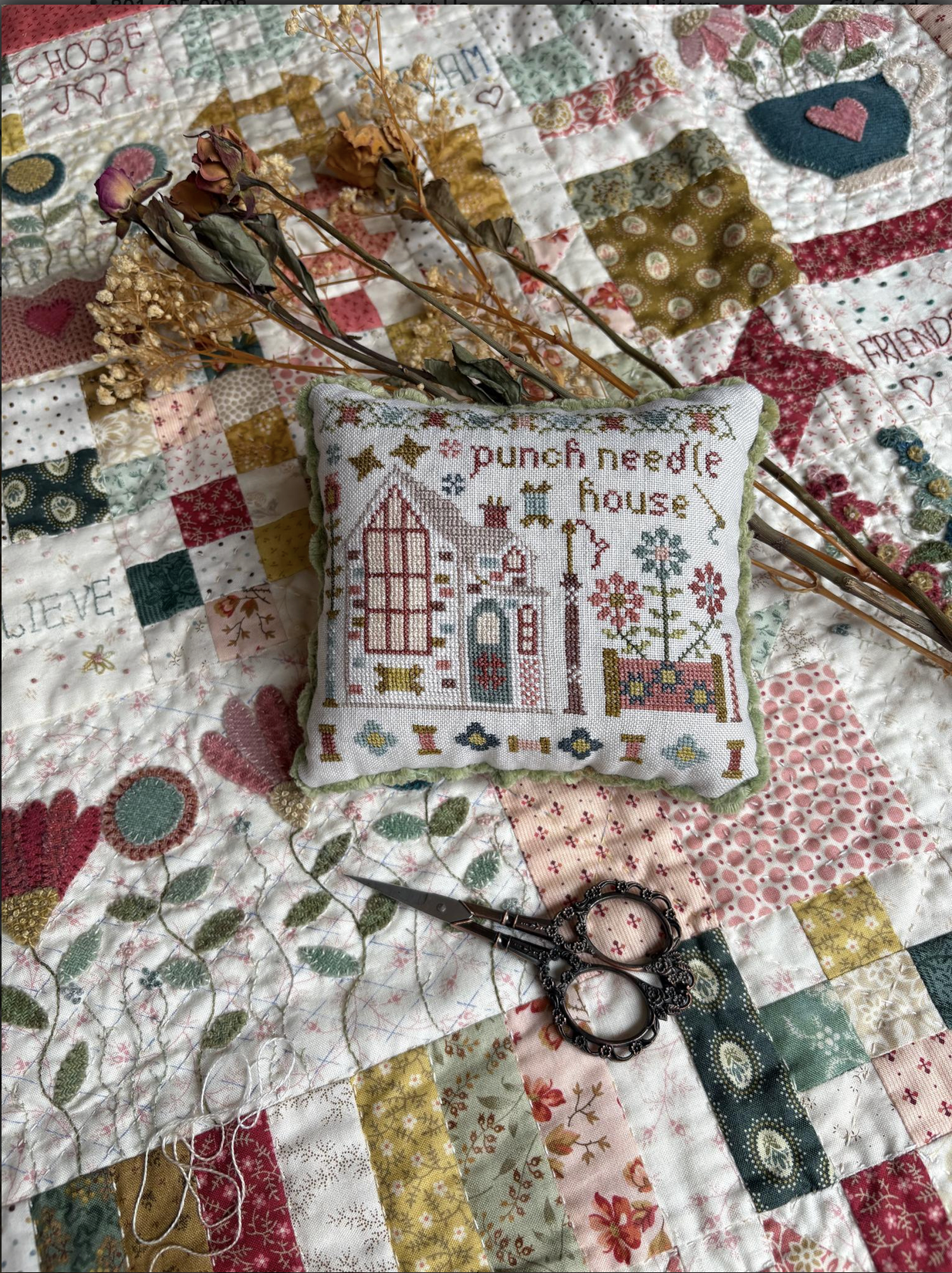 Punch Needle House ~ Houses on Stitchery Lane #7 ~ Pansy Patch Quilts & Stitchery
