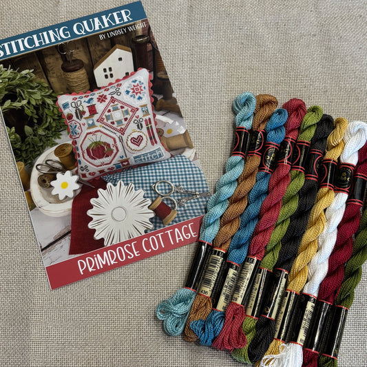 Stitching Quaker - 18 ct. Floba & DMC Pearl Cotton #5 Conversion Kit ~ Primrose Cottage